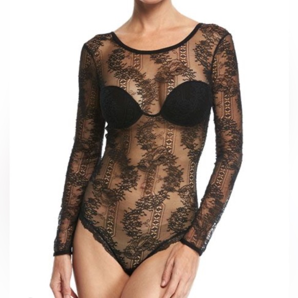 La Perla Black Lace Frills Long Sleeve Bodysuit - Picture 2 of 8
